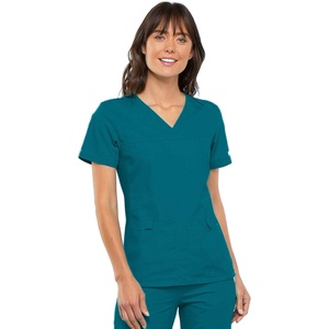 image:imageCherokee Womens Scrubs Flexibles Sporty VNeck Knit Panel TopCaribbean