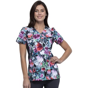 image:imageCherokee iFlex Women Scrubs Top Mock Wrap Knit Panel Print CK642Brushing Bouquets