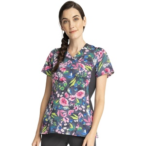 image:imageCherokee iFlex Women Scrubs Top Mock Wrap Knit Panel Print CK642Watercolor Petals