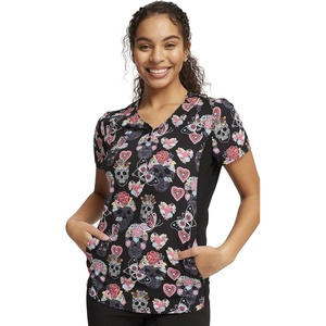 image:imageCherokee iFlex Women Scrubs Top VNeck Print CK732Sugar Skull Flutter