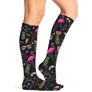 image:imageCherokee Knee High Compression Socks 815 mmHg Lightweight Printed Support Stockings 1 Pair COMFORTSUPPORTFlamingo Party