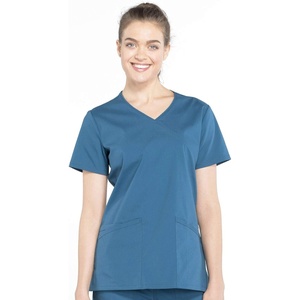 image:imageCherokee WW Professionals Scrub Tops Women Mock Wrap 3 PocketsCaribbean Blue