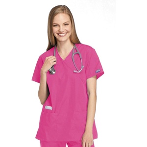 image:imageCherokee Women Scrubs Top Workwear Originals Mock Wrap Tunic 4801Shocking Pink