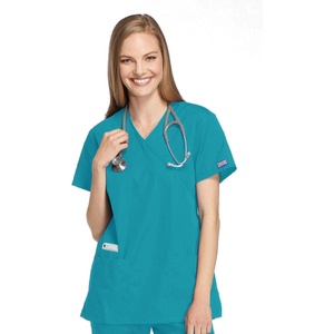 image:imageCherokee Women Scrubs Top Workwear Originals Mock Wrap Tunic 4801Teal Blue