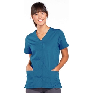 image:imageCherokee Womens Workwear Snap Front VNeck Scrubs ShirtCaribbean Blue