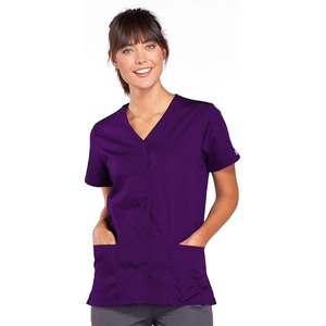 image:imageCherokee Womens Workwear Snap Front VNeck Scrubs ShirtEggplant