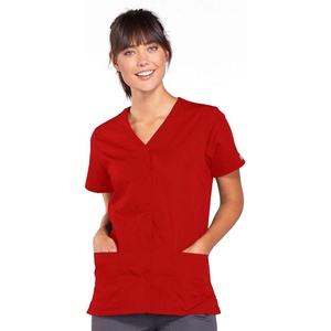 image:imageCherokee Womens Workwear Snap Front VNeck Scrubs ShirtRed