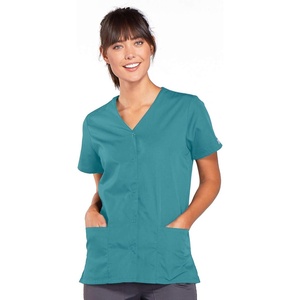 image:imageCherokee Womens Workwear Snap Front VNeck Scrubs ShirtTeal Blue