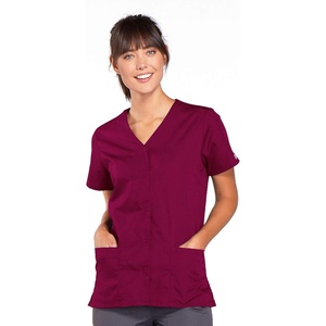image:imageCherokee Womens Workwear Snap Front VNeck Scrubs ShirtWine
