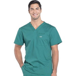 image:imageCherokee Workwear Professionals VNeck Scrub Tops for Men Chest PocketHunter Green