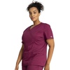 image:imageCherokee Core Stretch Scrub Tops Women Mock Wrap 3 PocketsWine