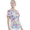 image:imageCherokee Prints Women Scrubs Top Mock Wrap CK614Watercolor Blossoms