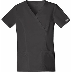 image:imageCherokee Core Stretch Scrub Tops Women Mock Wrap 3 PocketsBlack