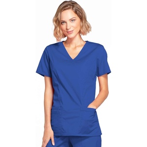 image:imageCherokee Core Stretch Scrub Tops Women Mock Wrap 3 PocketsGalaxy Blue