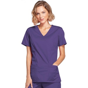 image:imageCherokee Core Stretch Scrub Tops Women Mock Wrap 3 PocketsGrape