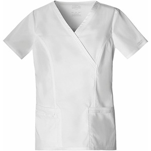 image:imageCherokee Core Stretch Scrub Tops Women Mock Wrap 3 PocketsWhite