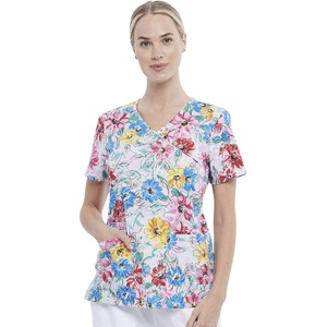 image:imageCherokee Prints Women Scrubs Top Mock Wrap CK614Watercolor Blossoms