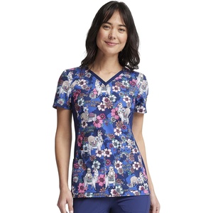 image:imageCherokee Scrub for Women VNeck Top Traditional fit with Dolman Sleeve and Fade Resistant Fabric  CK636 XXS Happy Pals