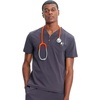 image:imageCherokee Infinity Mens Scrubs Top V Neck Partial Zip with 2 PocketsPewter