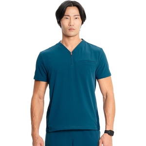 image:imageCherokee Infinity Mens Scrubs Top V Neck Partial Zip with 2 PocketsCaribbean Blue