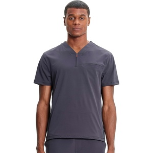 image:imageCherokee Infinity Mens Scrubs Top V Neck Partial Zip with 2 PocketsPewter