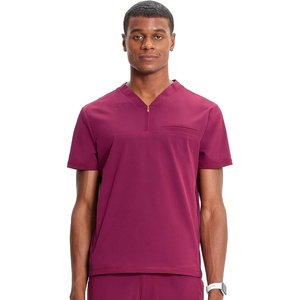 image:imageCherokee Infinity Mens Scrubs Top V Neck Partial Zip with 2 PocketsWine