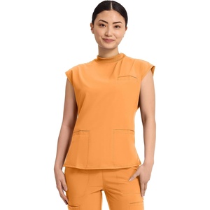 image:imageCherokee Infinity Scrub Tops Women Mock Neck Dolman Sleeves Nurse ShirtOrange Sunrise