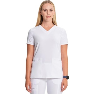 image:imageCherokee Infinity Scrub Tops Women VNeck Slim Fit 2 Pocket 360 StretchWhite