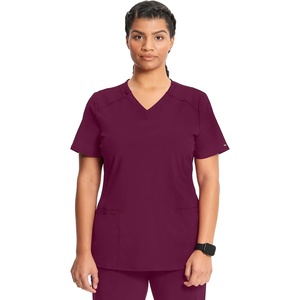 image:imageCherokee Infinity Scrub Tops Women VNeck Slim Fit 2 Pocket 360 StretchWine