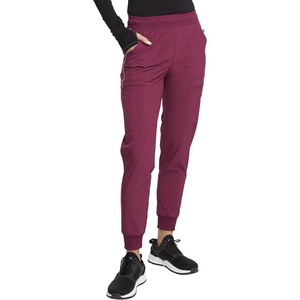 image:imageCherokee Infinity Womens Mid Rise Jogger Scrub Pants RibKnit Waist 6 Pockets 360 Stretch MoistureWicking  CK080AWine